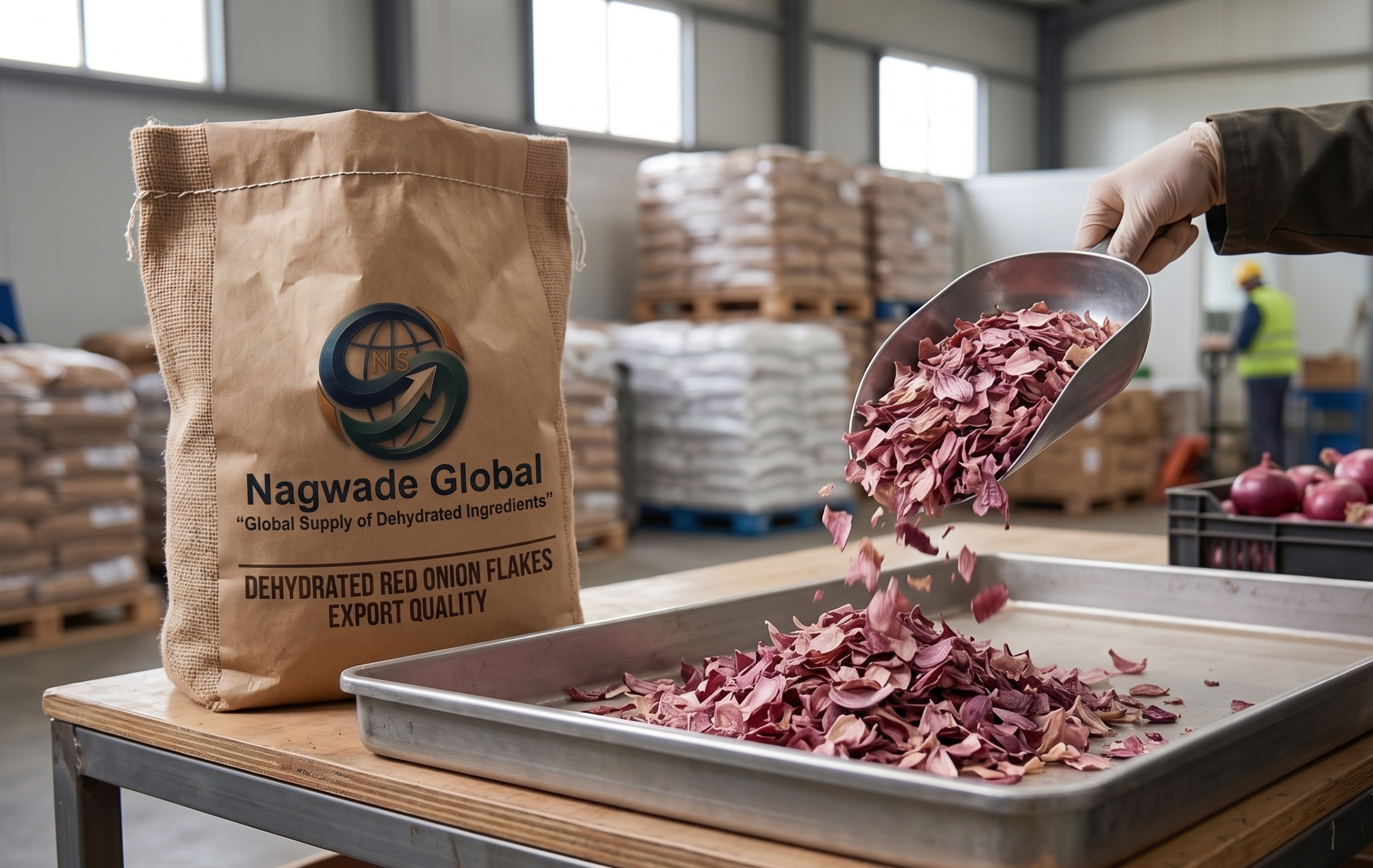 Dehydrated white onion flakes in kibbled cut for food manufacturing
